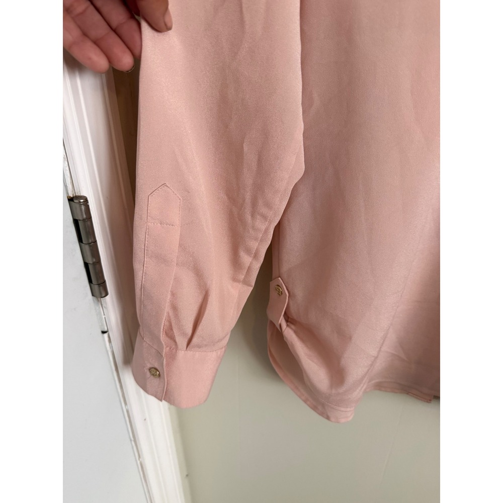 Calvin Klein Womens Blush Pink Button Up Blouse Gold Zip Pockets Roll Tab Small - Picture 6 of 8